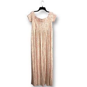 Floral Print Short Sleeved Smocked A-Line Maternity Off the Shoulder Maxi Dress